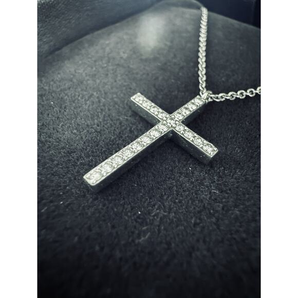 Tiffany & co. 18k White Gold Metro Cross Diamond Pendant Necklace 16” - Picture 1 of 10